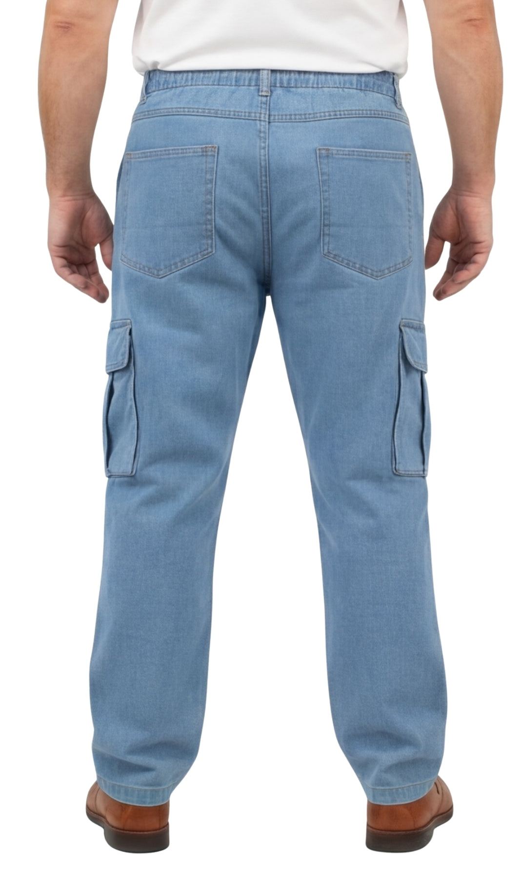Men's Relaxed Pull-On Denim Cargo Jeans in Medium Blue