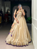 Lorenvalley Fashion Cream Shimmer Paithani Zari Weaving Work Lehenga Choli with Dupatta