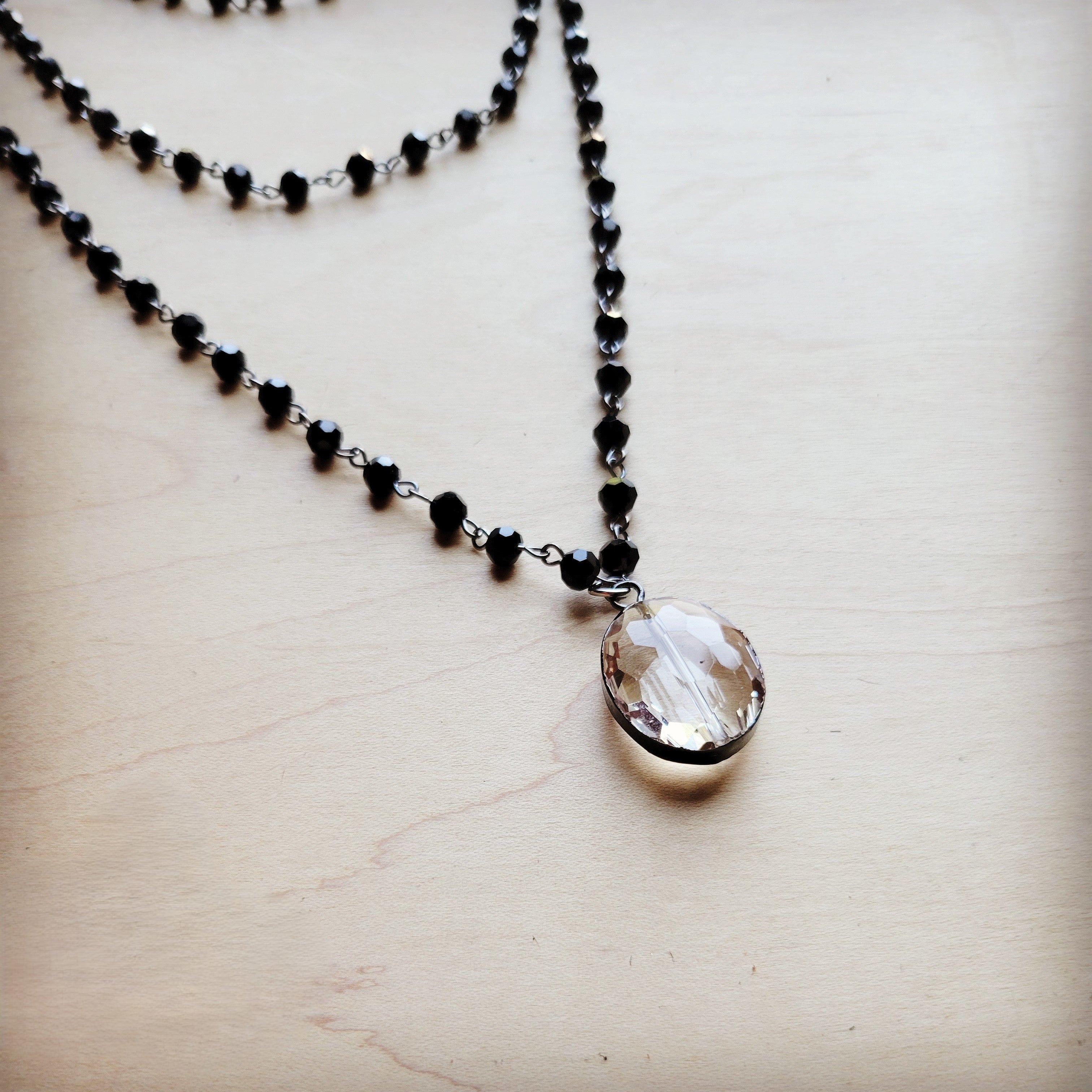 Faceted Glass Beaded Triple Strand Layering Necklace w/ Pendant 253k