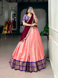 Peach Kanchipuram Zari Weaving Work Lehenga Choli Set