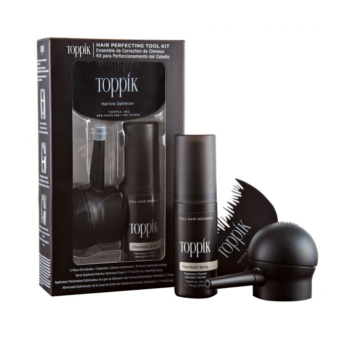 Toppik Travel Kit containing fiber spray, applicator, and hairline optimizer