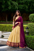 Lorenvalley Fashion Cream Kanchipuram Zari Weaving Work Lehenga Choli with Dupatta