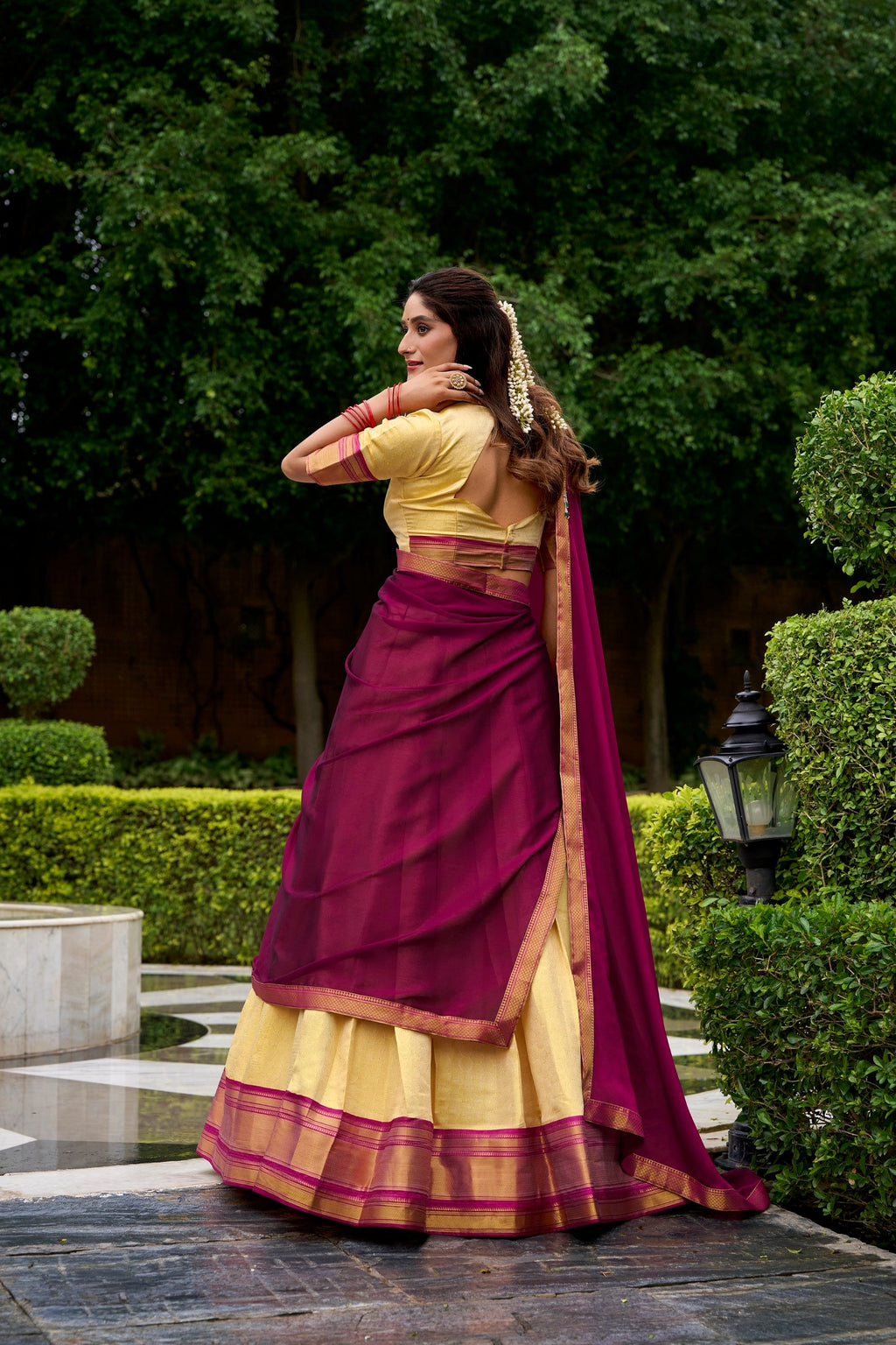 Lorenvalley Fashion Cream Kanchipuram Zari Weaving Work Lehenga Choli with Dupatta