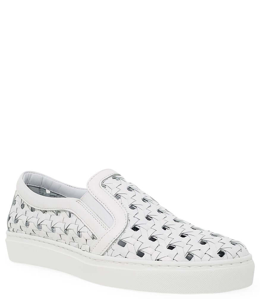 White Leather Woven Slip-On Sneaker Casual Italian Craftsmanship - Image 3