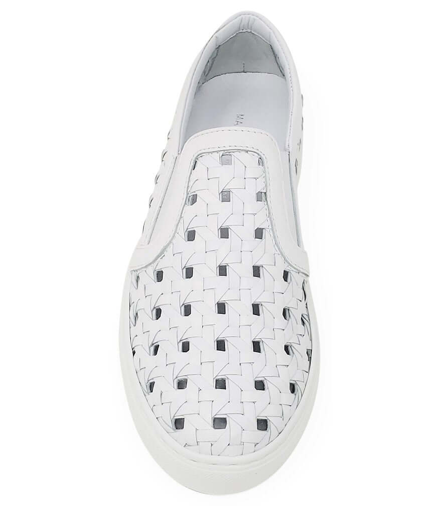White Leather Woven Slip-On Sneaker Casual Italian Craftsmanship - Image 2