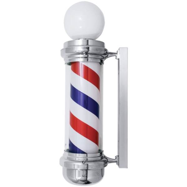 Silver rotating Yanaki barber pole with LED light and globe