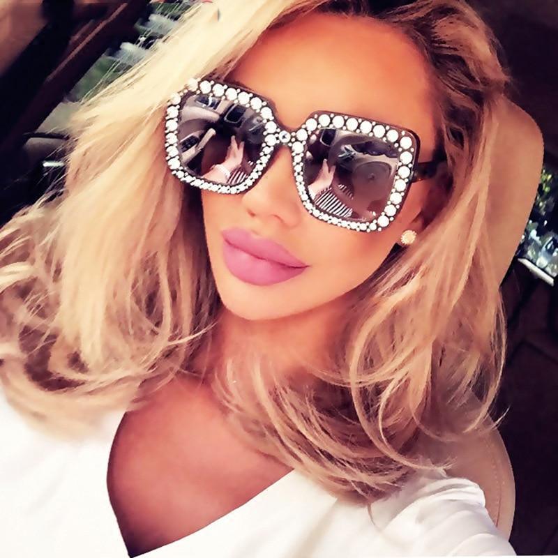 Modern square flash mirror sunglasses with diamond accents