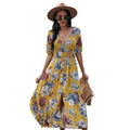 Women’s Floral Print Short Sleeve Maxi Split Party Dress