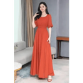 Luxury Chiffon Half-Sleeve Dress - Elegant Solid Color Midi