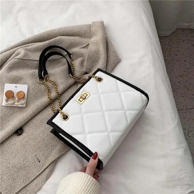 Trendy Geometric Quilted Leather Shoulder Bag for Women