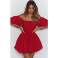 Romantic Bohemian Mini Dress with Short Puff Sleeves