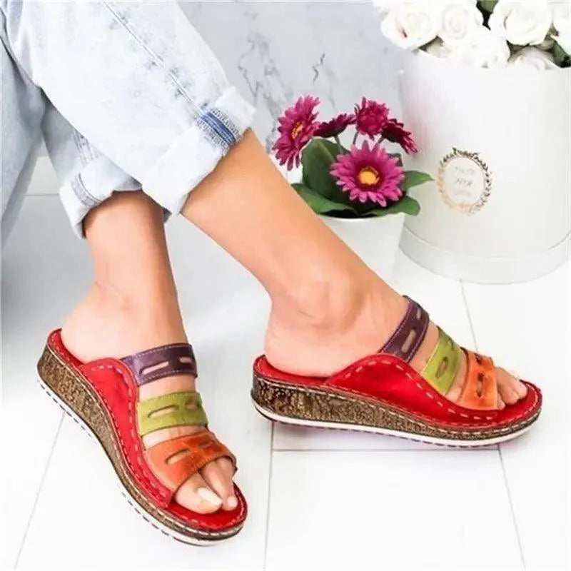 Women wearing lightweight platform wedge sandals with non-slip soles on a summer day