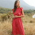 Women’s Chiffon Butterfly Sleeve Polka Dot Ruffle Midi Dress