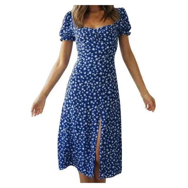 Women's Floral Square Neck Dress - Romantic Blue & White Sundress