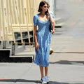 Floral Square Neck Summer Dress - Romantic Feminine Midi