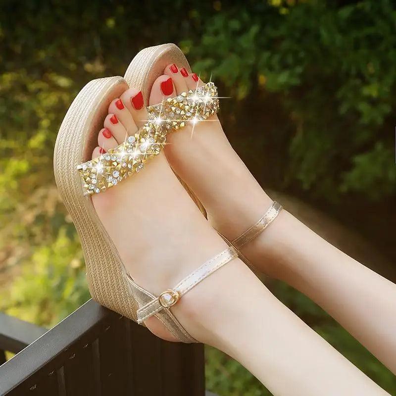 Women’s Studded Summer Sandals – Glamorous Silver & White Slides