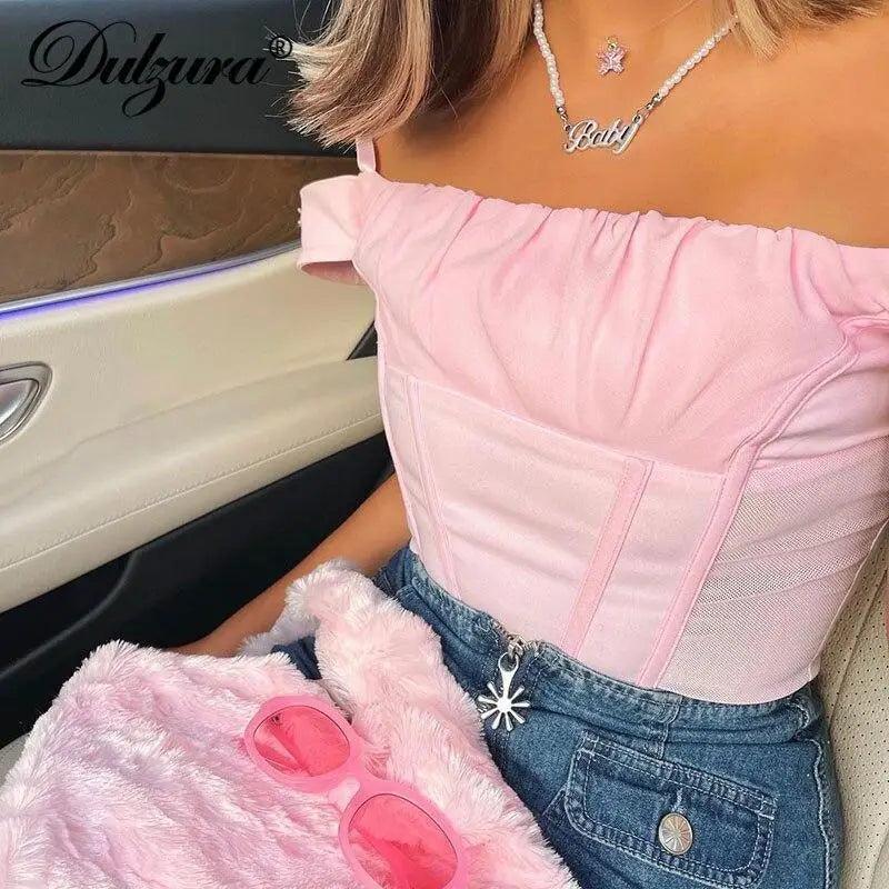 Elegant Pink Strap Crop Top - Flattering Summer Casual Shirt