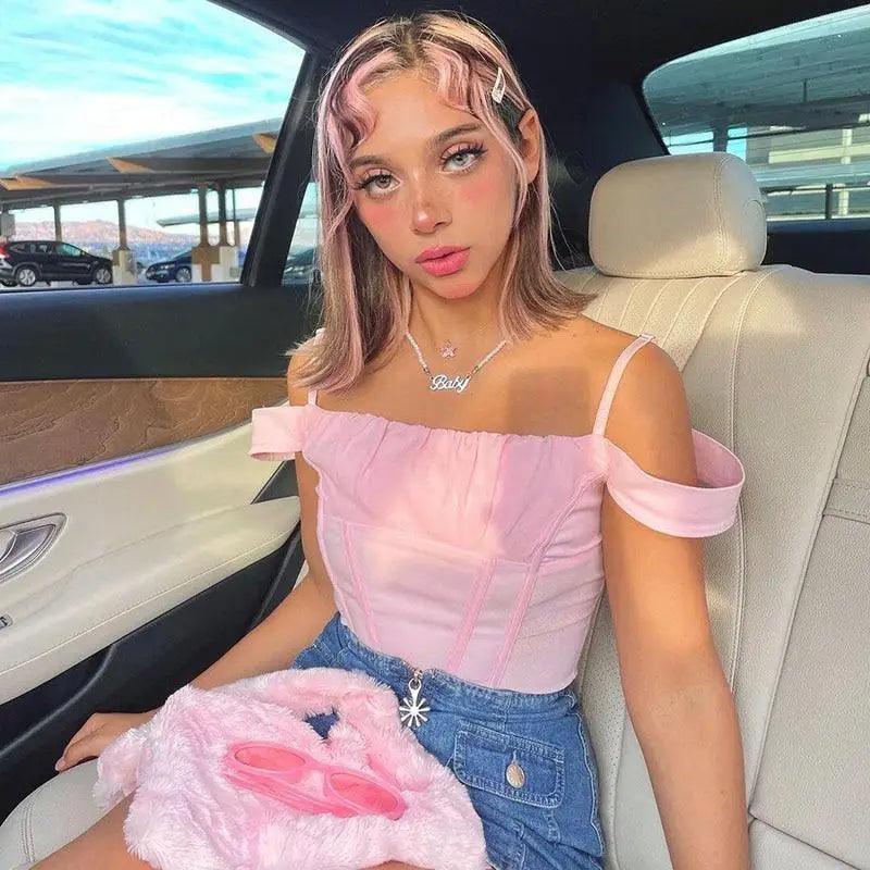 Elegant Pink Strap Crop Top - Flattering Summer Casual Shirt