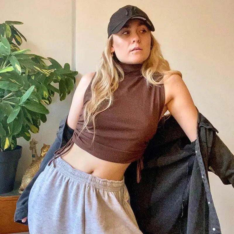 Minimalist High Neck Knit Crop Tank Top Streetwear Essential
