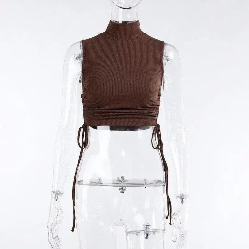 Minimalist High Neck Knit Crop Tank Top Streetwear Essential