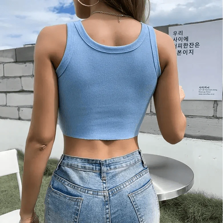 Women’s Abstract Print Ribbed Crop Tank Top - Modern Streetwear