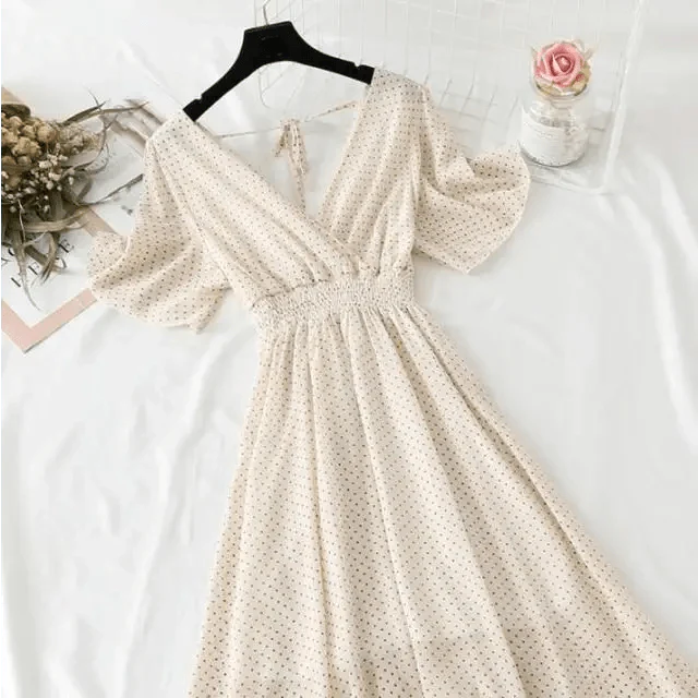 Floral Ruffled Chiffon Midi Dress - V-Neck Boho Summer Beach Dress