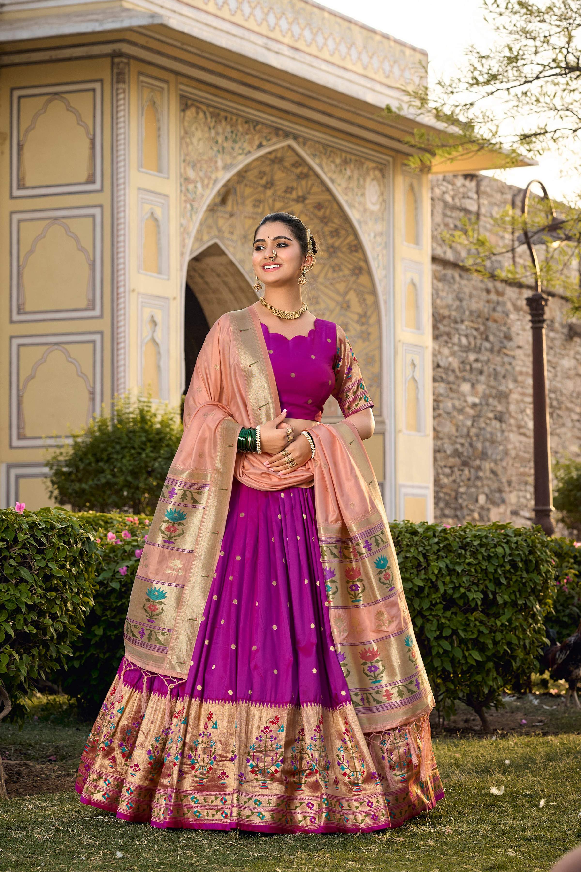 Purple Jacquard Silk Paithani Zari Work Lehenga Choli