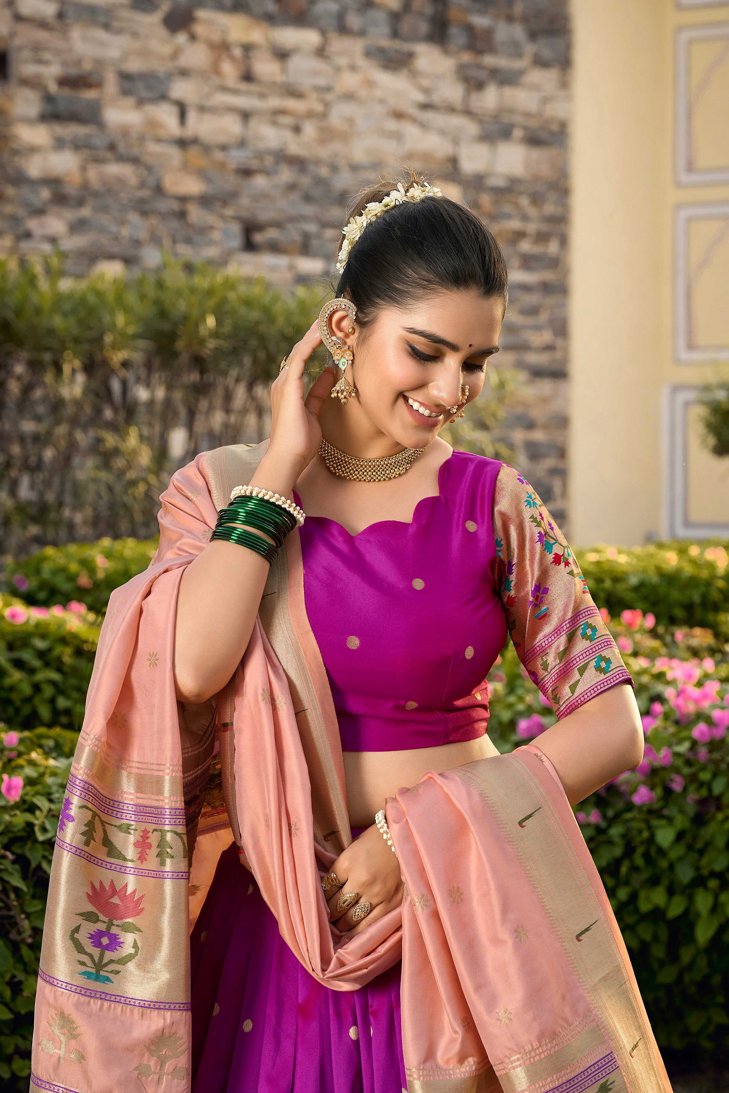 Purple Jacquard Silk Paithani Zari Work Lehenga Choli