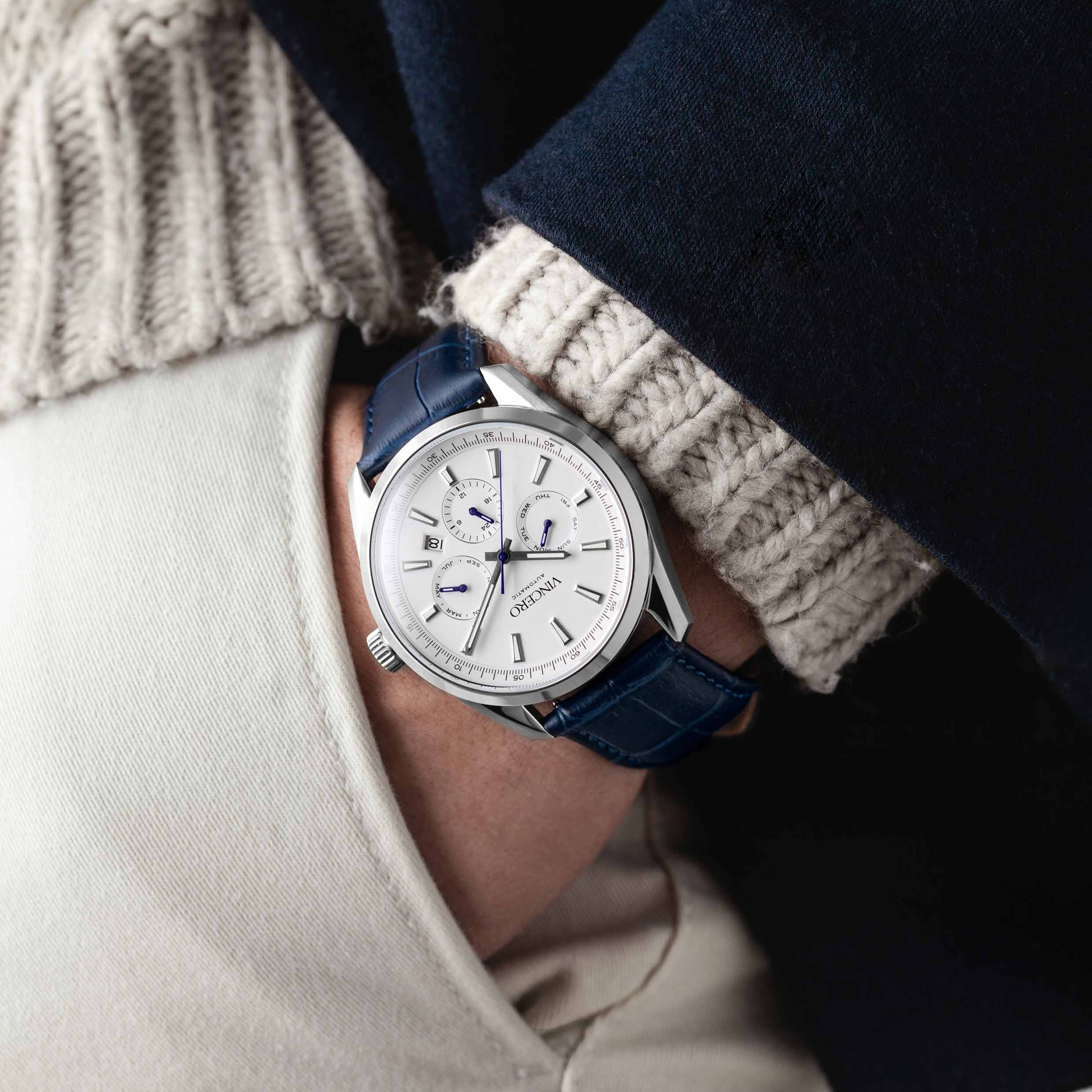The Reserve Automatic Watch in Blue and Silver - Refined Design