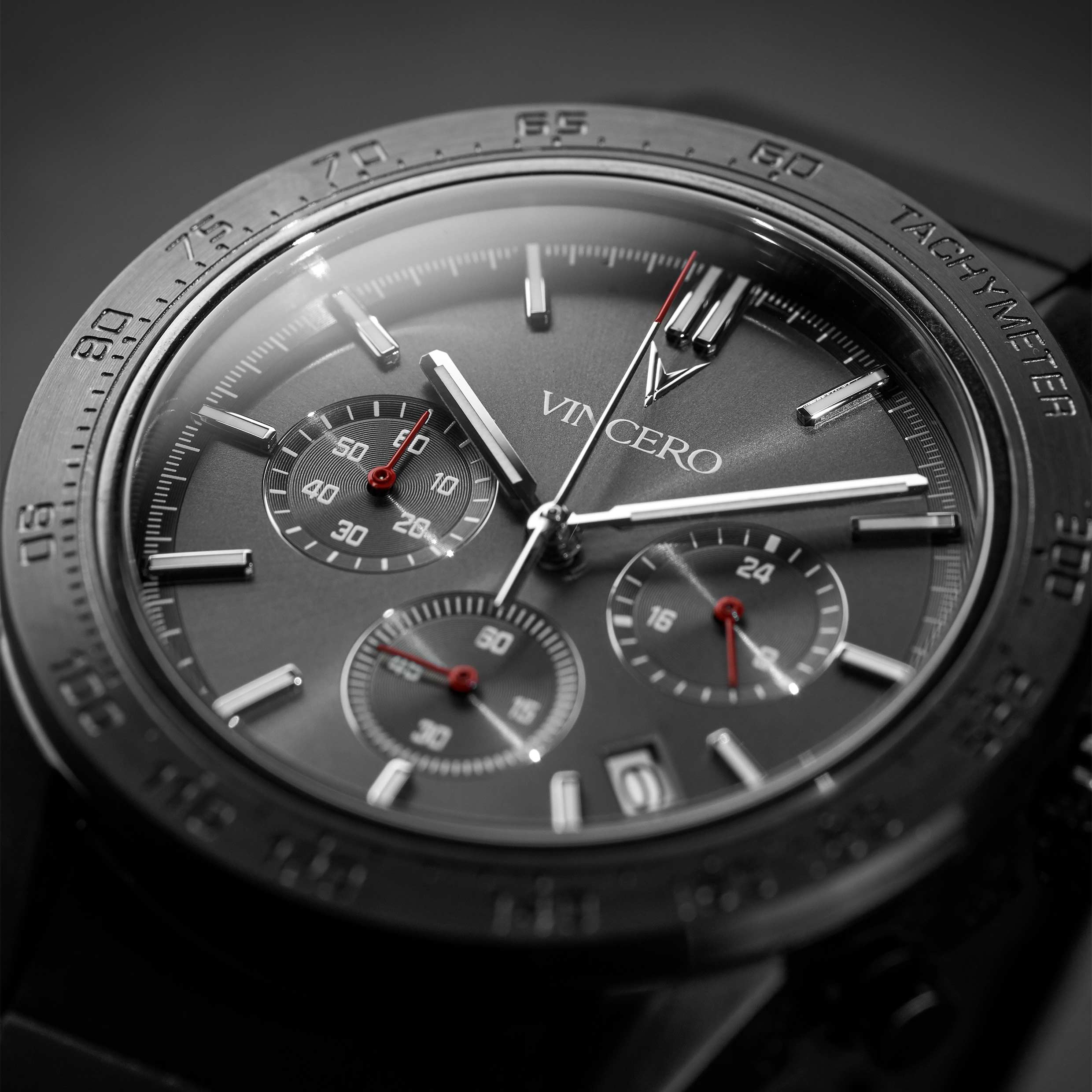 The Rogue 43mm Gunmetal and Red Chronograph Watch