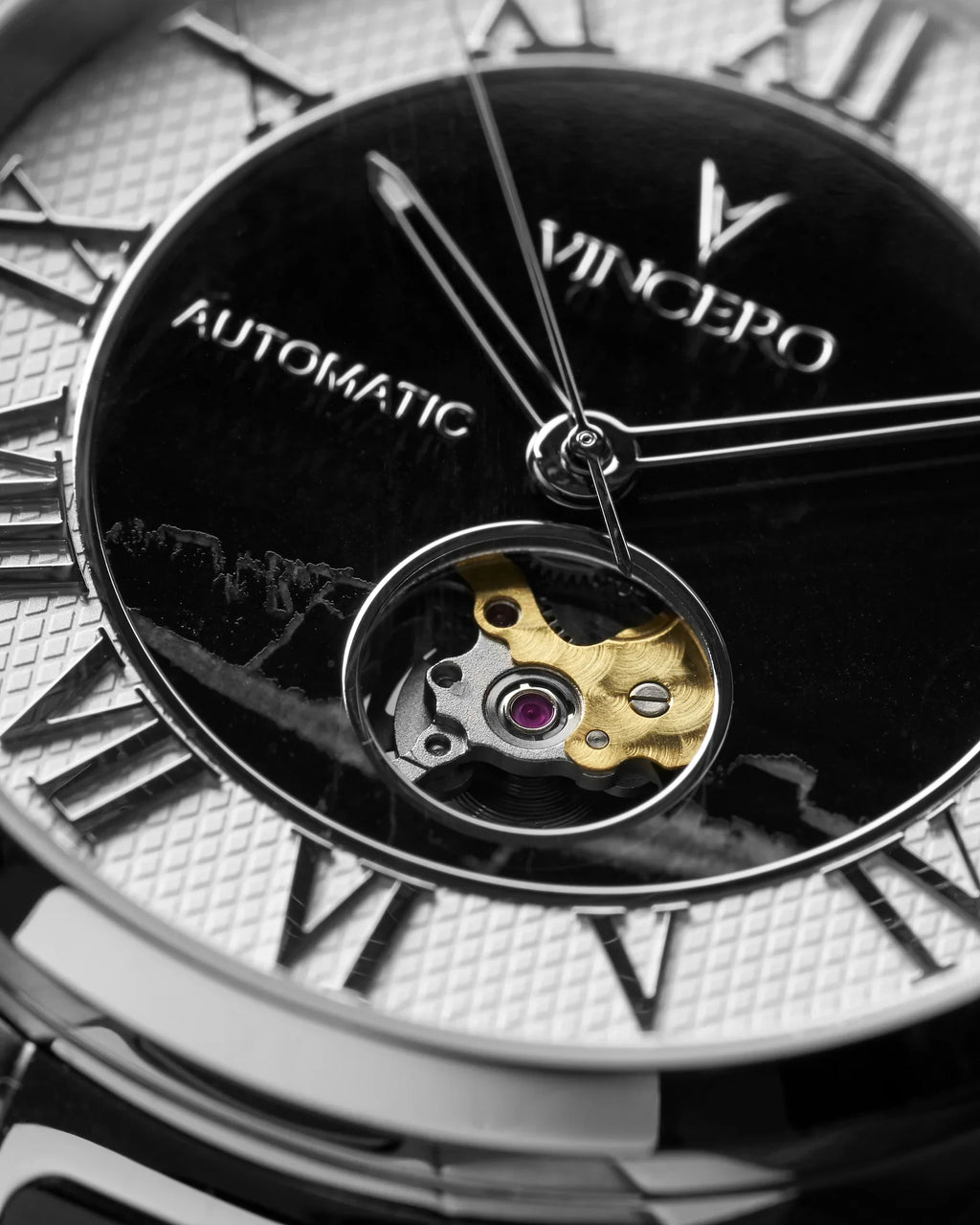 Marble Automatic Watch: Silver Nero 43mm Case