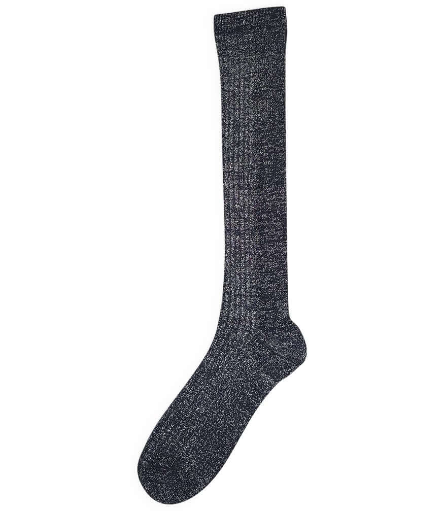Women's Grey Long Socks Italian Cotton Blend Ribbed Knit Hosiery