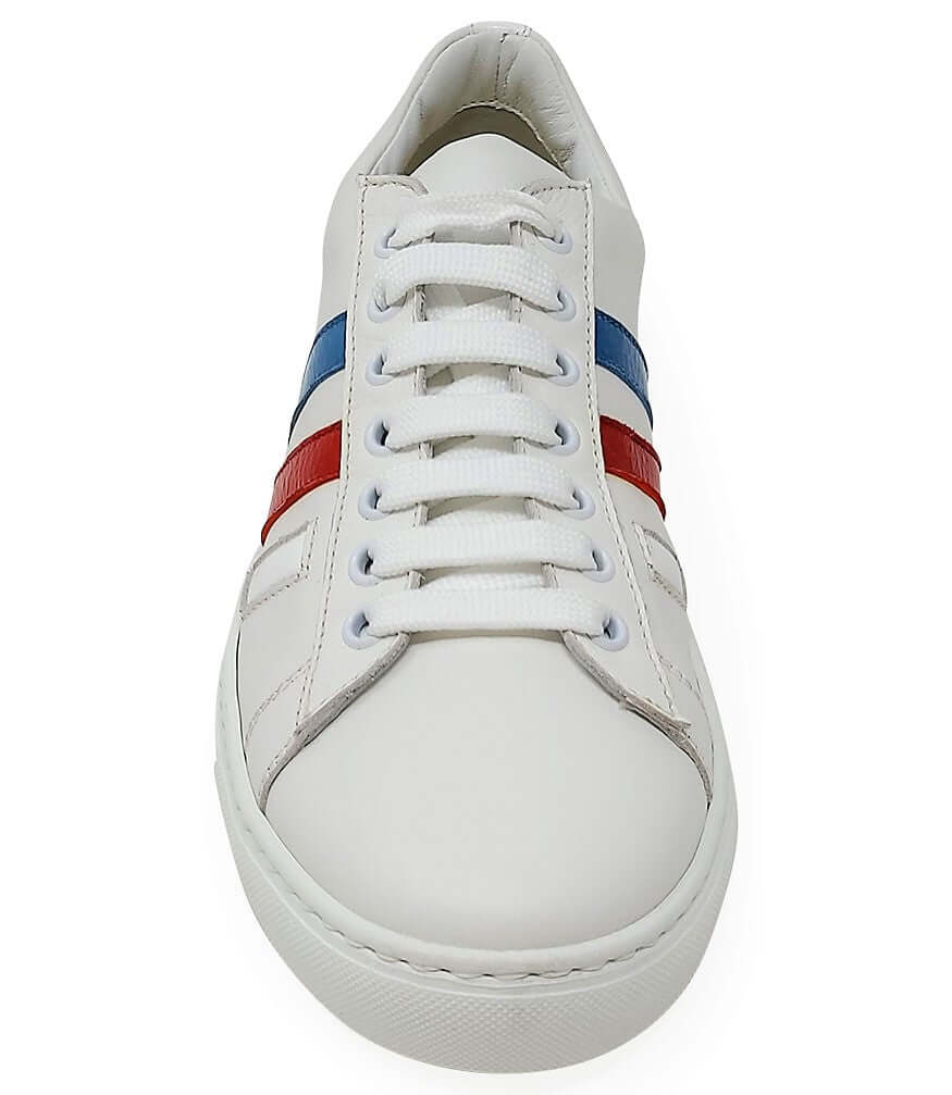 Women's White Leather Sneakers with Red and Blue Striped Detail - Image 4