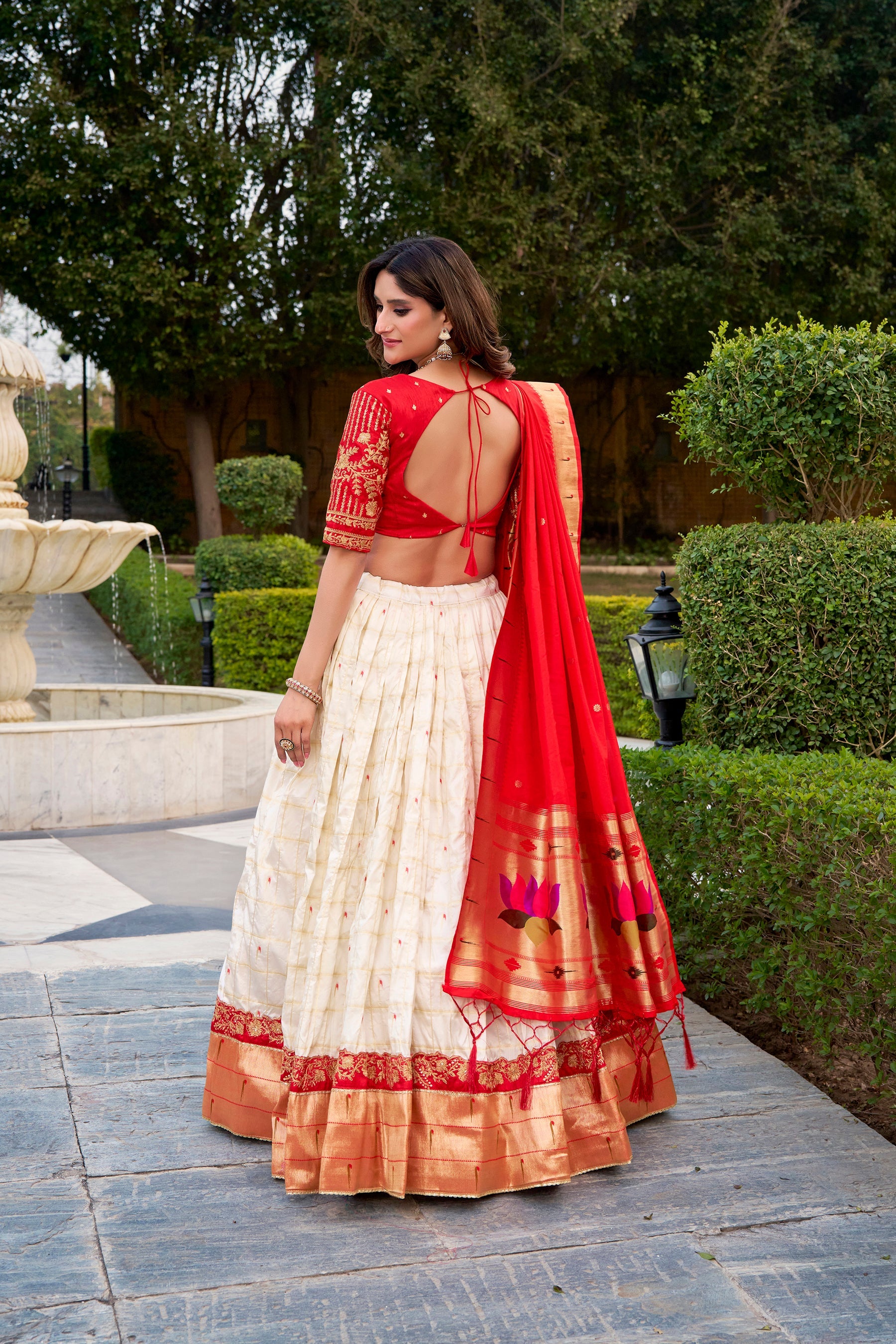 White Silk Paithani Lehenga Choli with Zari and Embroidery