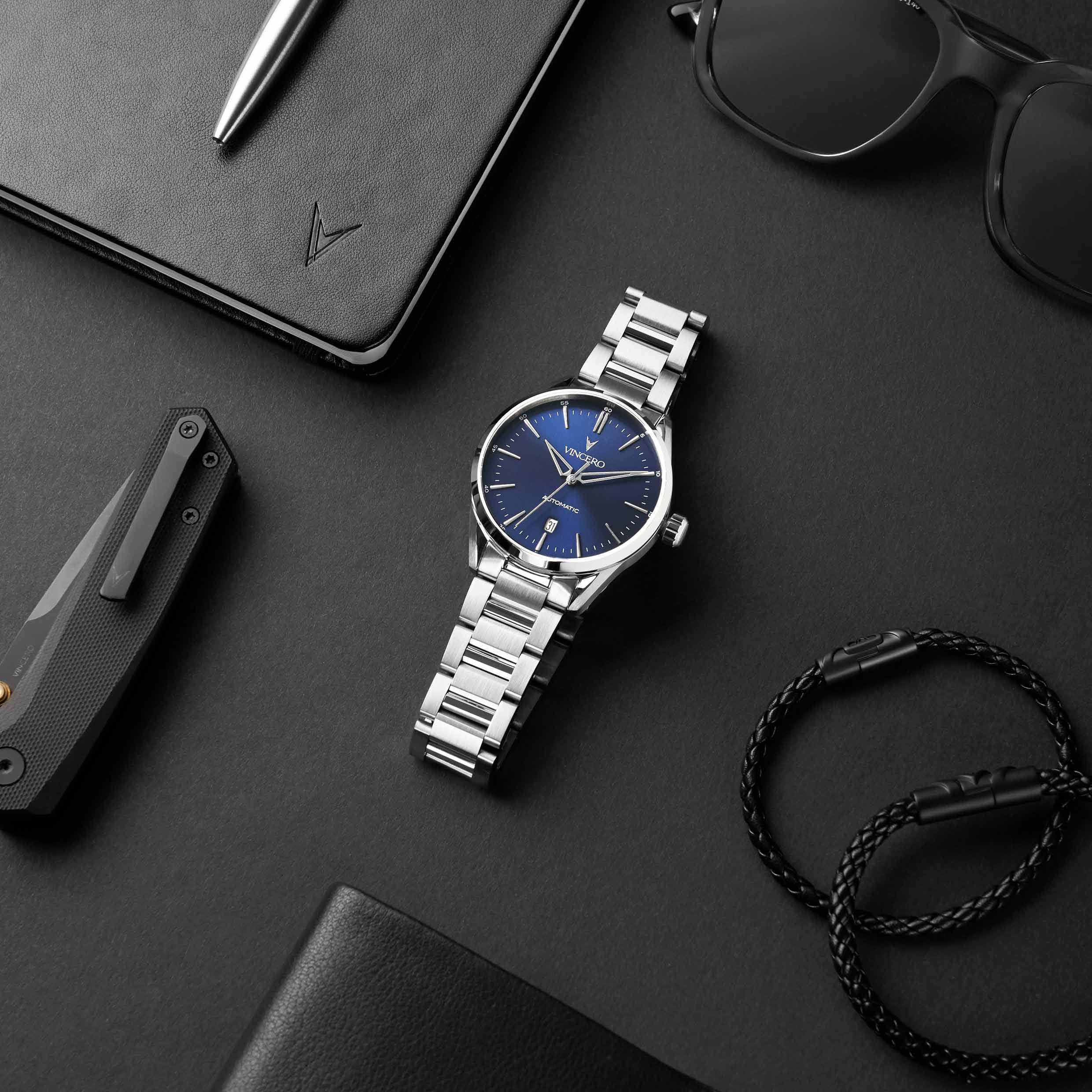 Icon Automatic Watch in Silver and Blue - 42mm Self-Winding Timepiece