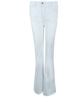 High-waist white denim jeans with a gold glitter star detail on the back pocket