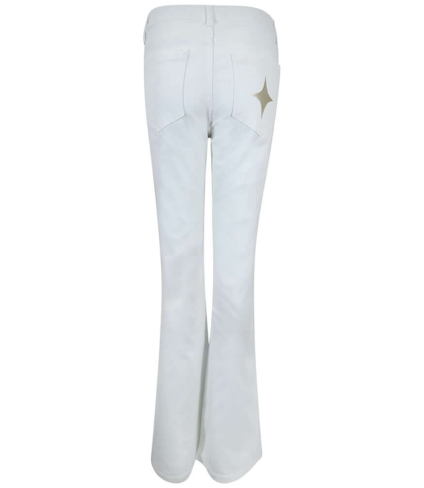 Women's High Waist White Denim Jeans with Gold Glitter Star Detail - Image 3