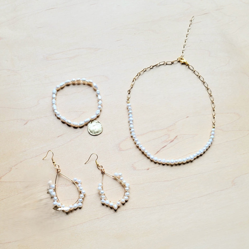 Wire Wrapped Freshwater Pearl Hoop Earrings