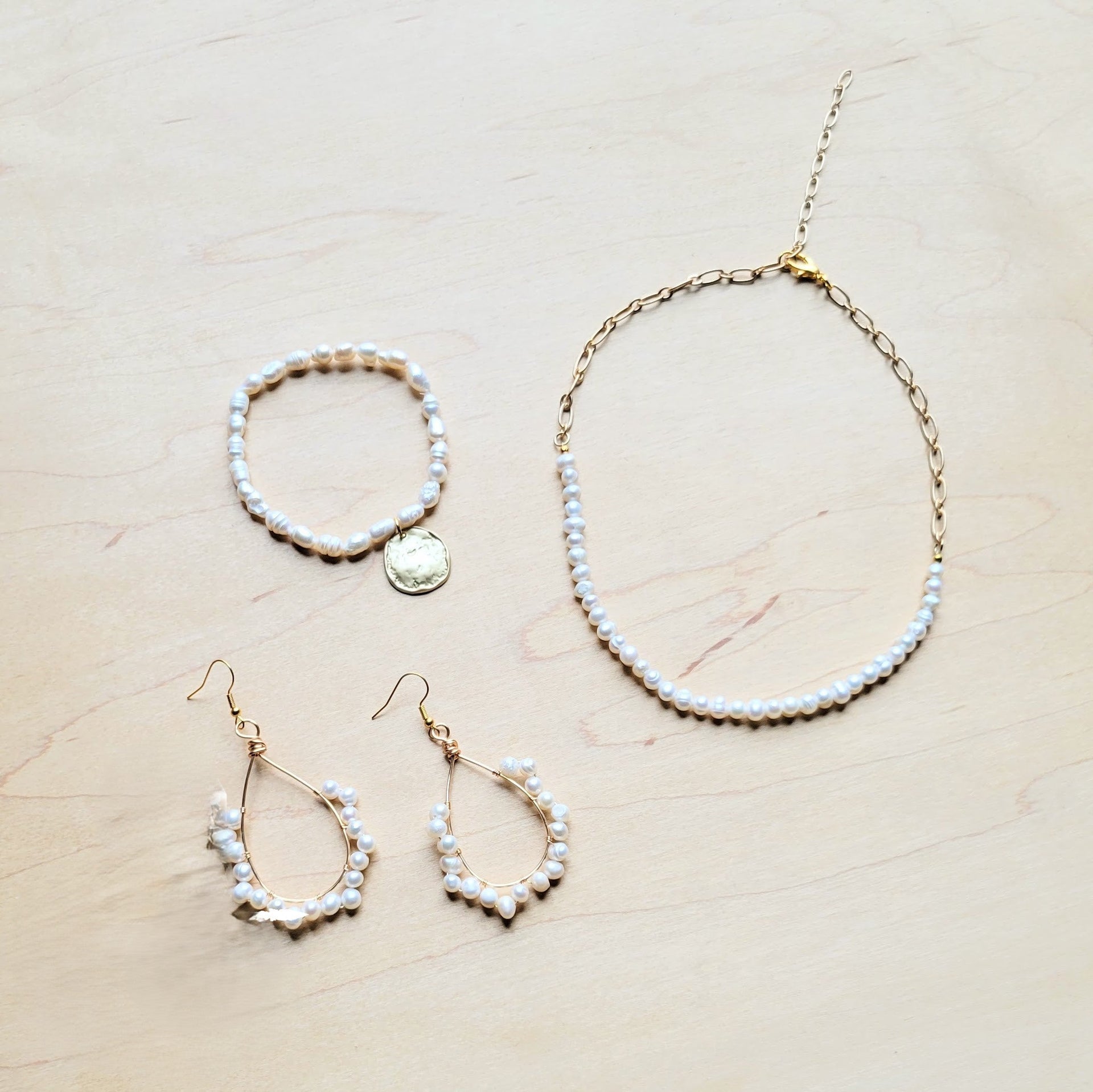 Wire Wrapped Freshwater Pearl Hoop Earrings