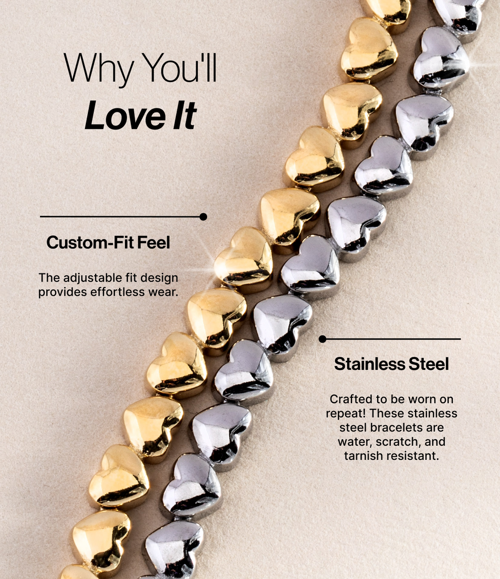 Heart Charm Tennis Bracelet in Silver-Tone Stainless Steel