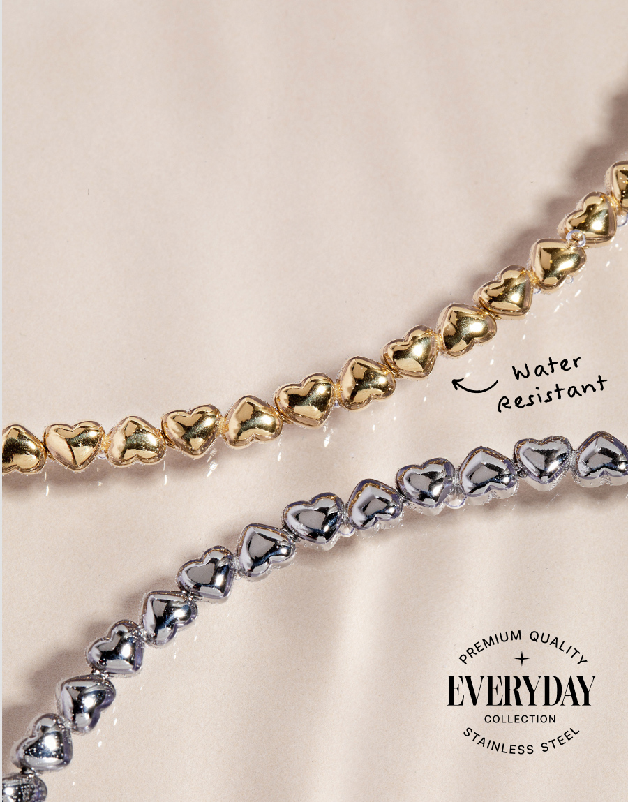 Heart Charm Tennis Bracelet in Silver-Tone Stainless Steel