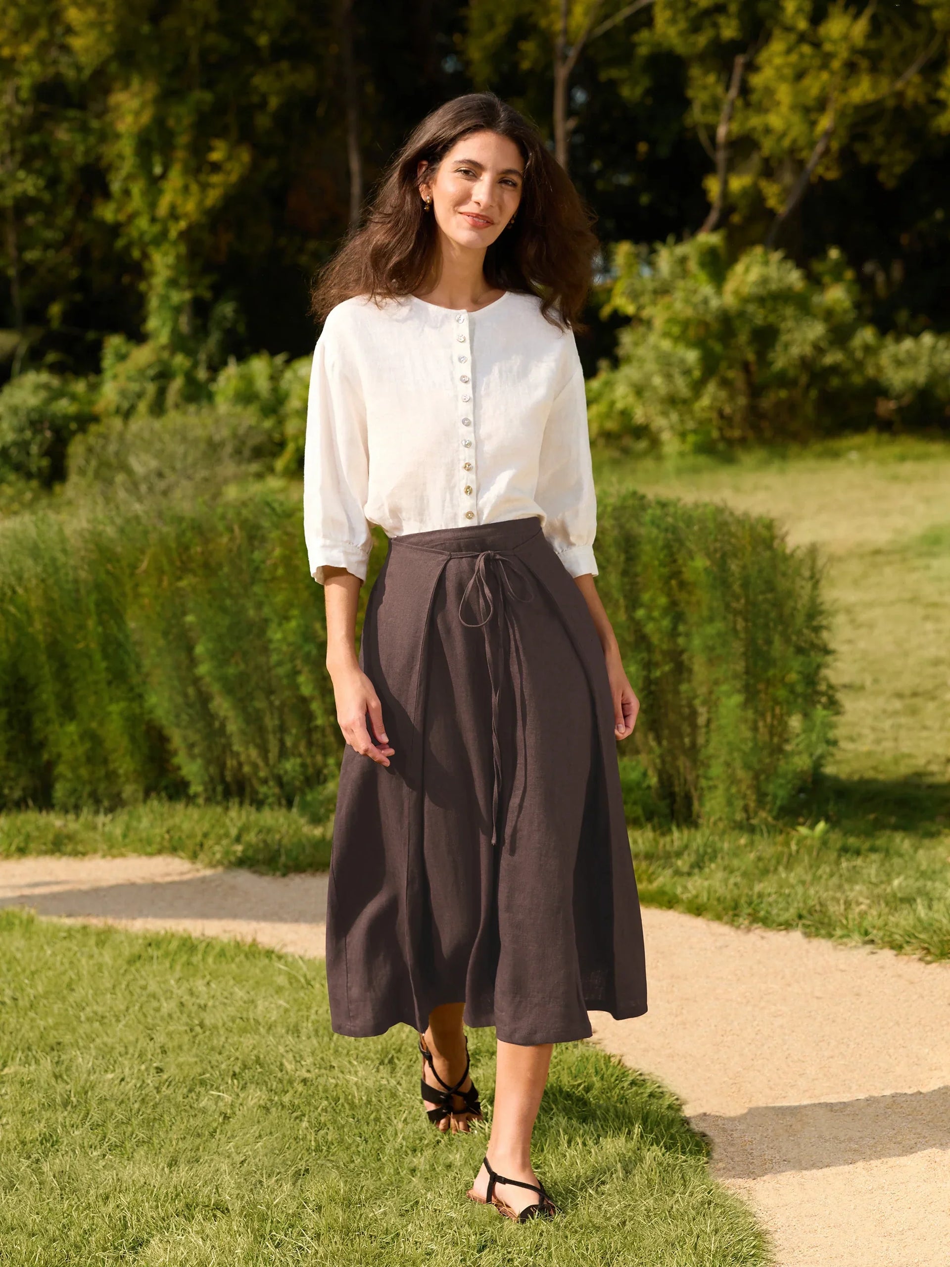 100% Linen Button-Front Drop Shoulder Shirt EASTER