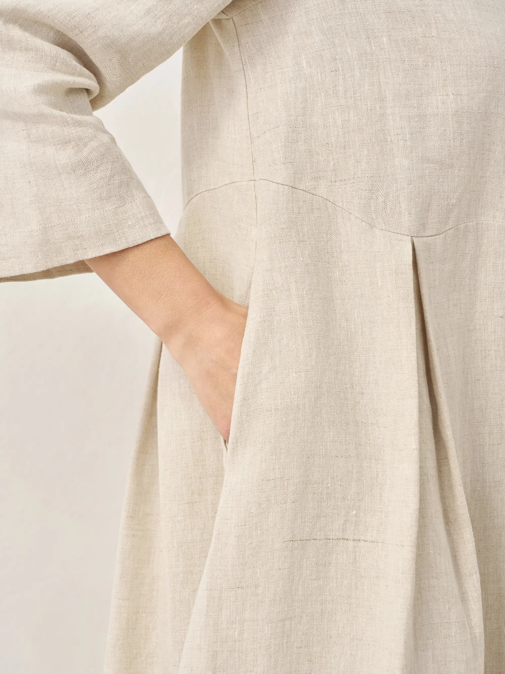 100% Linen Bateau Neck Pleated Maxi Dress