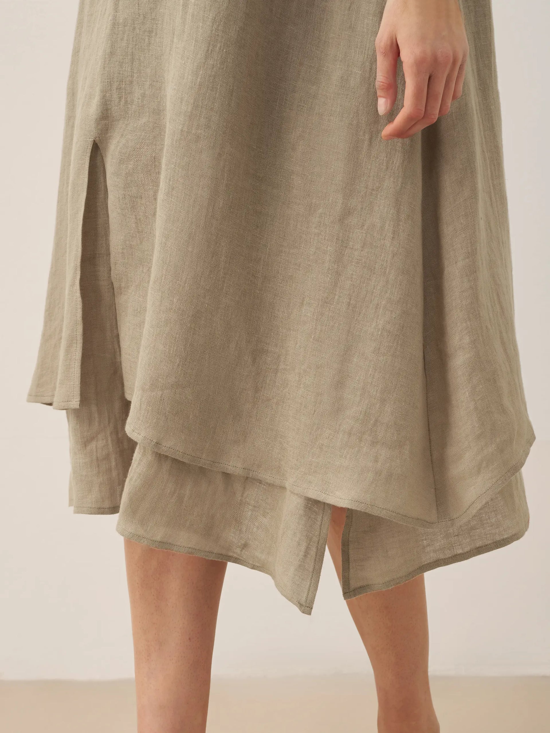 100% Linen V-Neck Double-Layer Midi Dress JAYDA