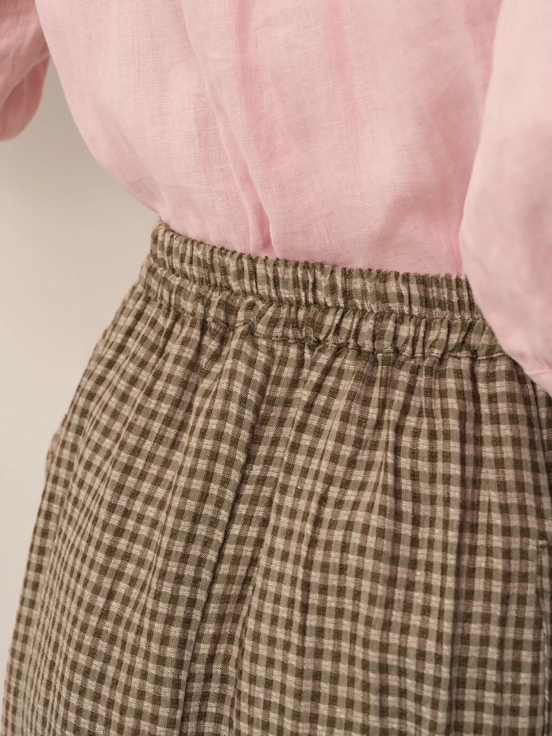 Linen Checked Elastic Waist Skirt MARINA
