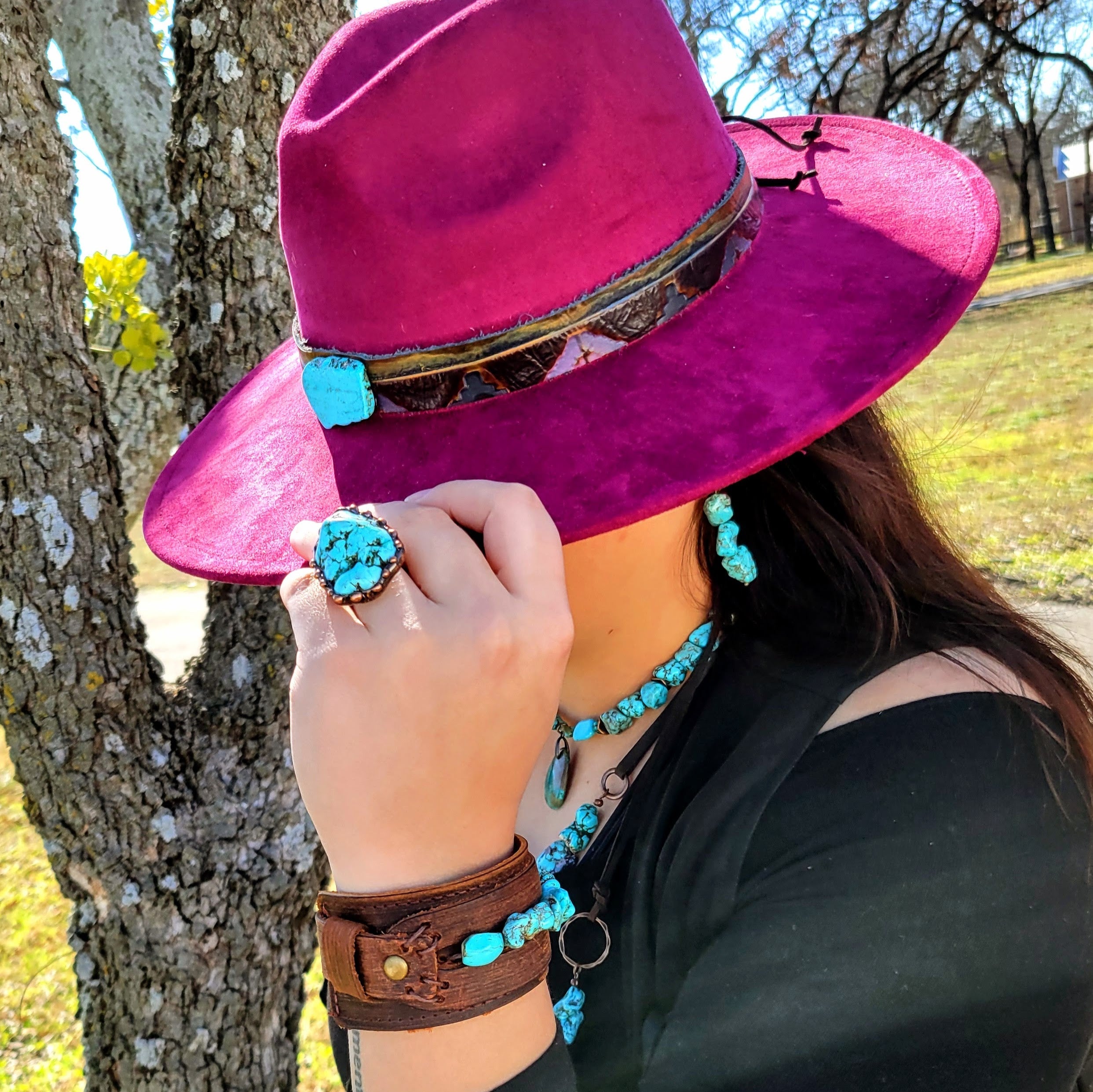 Blue Turquoise Ring set in Antique Copper 012w