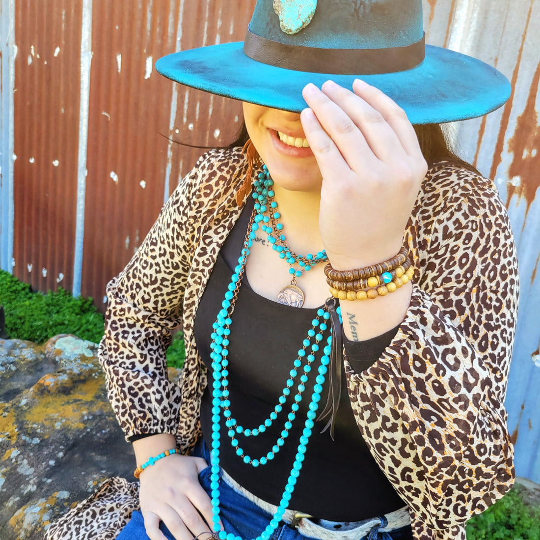 Wood & Turquoise Stackable Beaded Bracelet