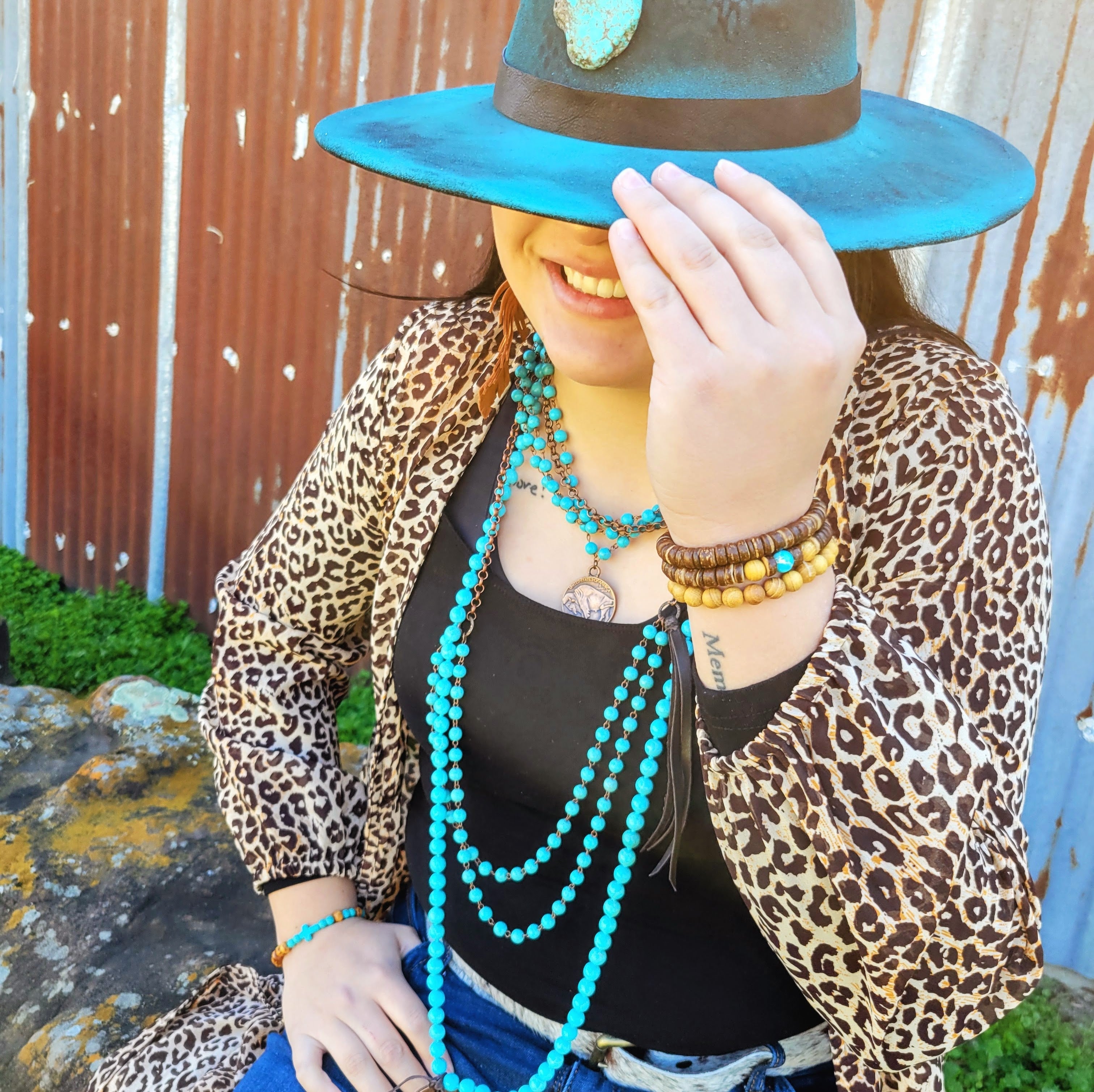 Wood & Turquoise Stackable Beaded Bracelet
