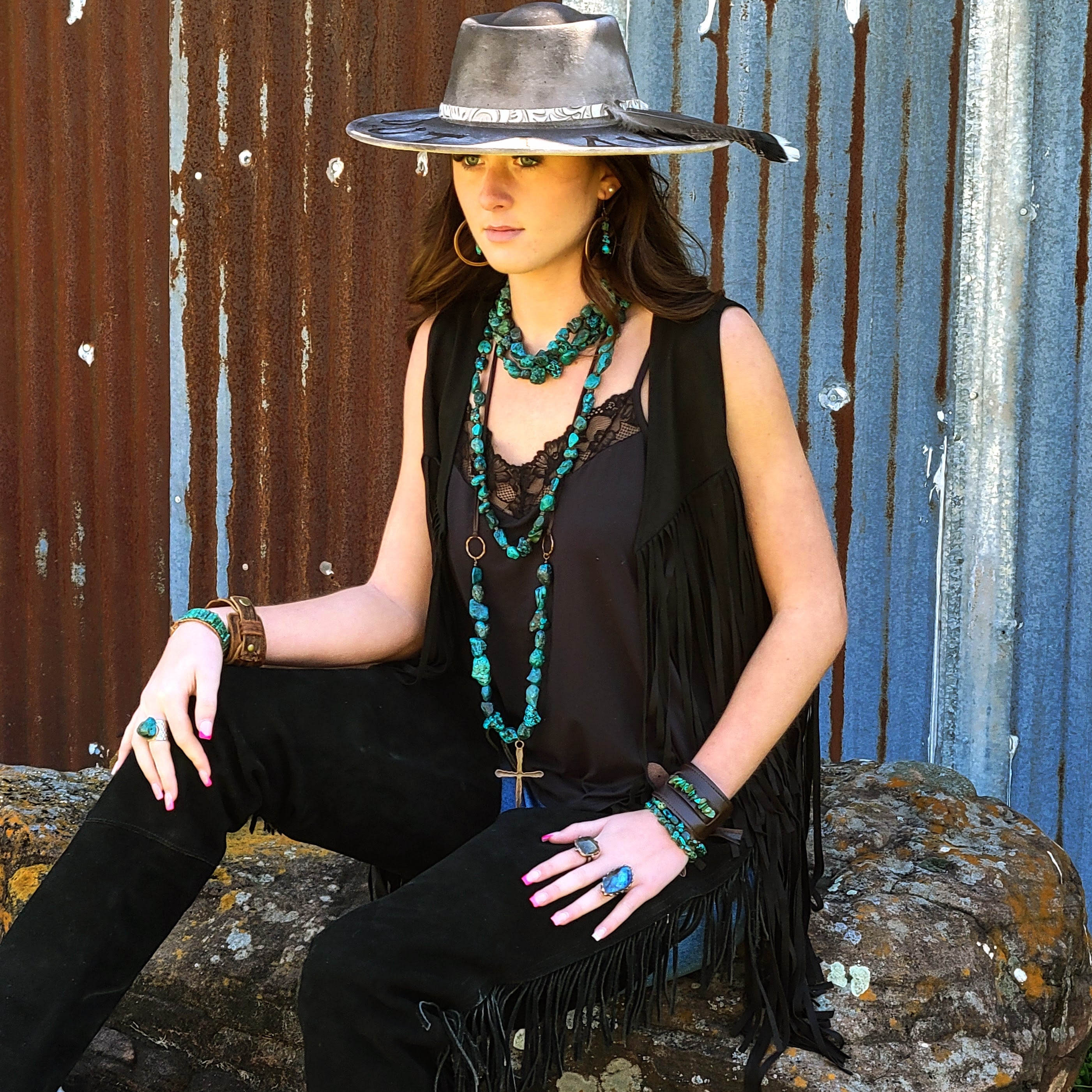 Genuine Labradorite Ring in Antique Copper