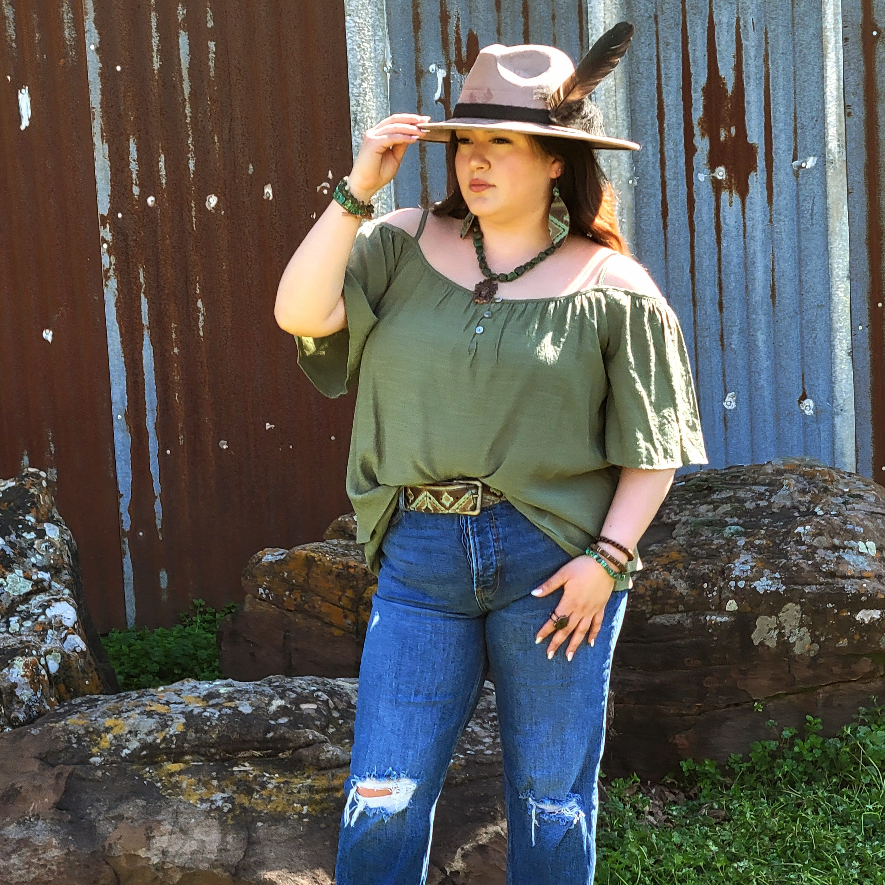Genuine Labradorite Ring in Antique Copper